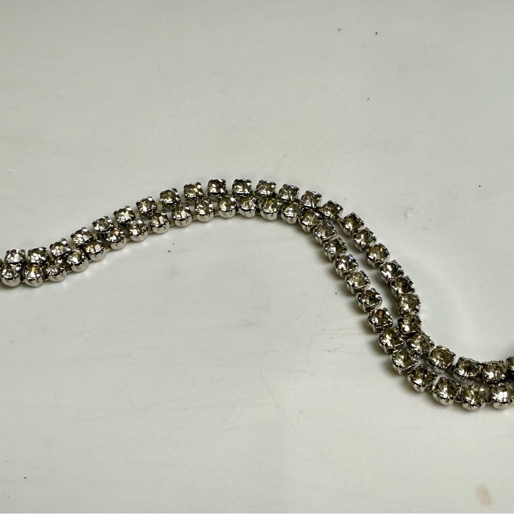 Vintage Double Row Rhinestone Bracelet 6.5" Clear Glass Formal Jewelry Box Clasp